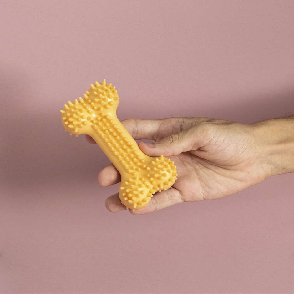 Brinquedo Osso com Cerdas Amarelo para Cães - Tam. Único