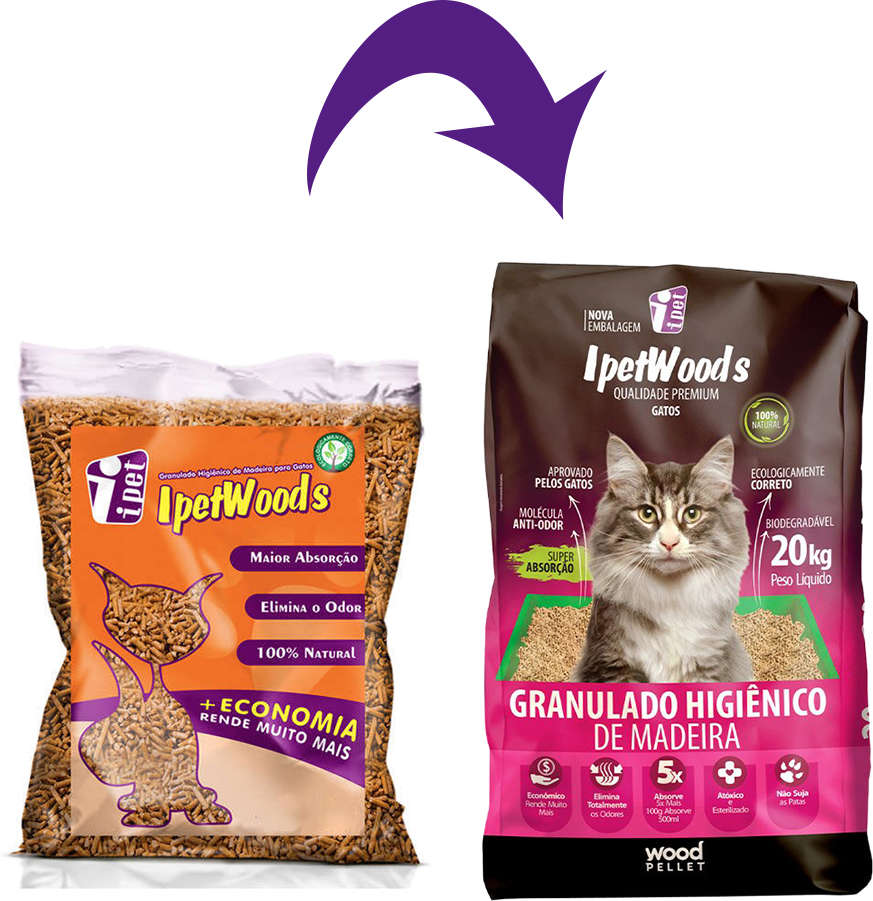 Granulado Ipet Woods de Madeira para Gatos - 20Kg
