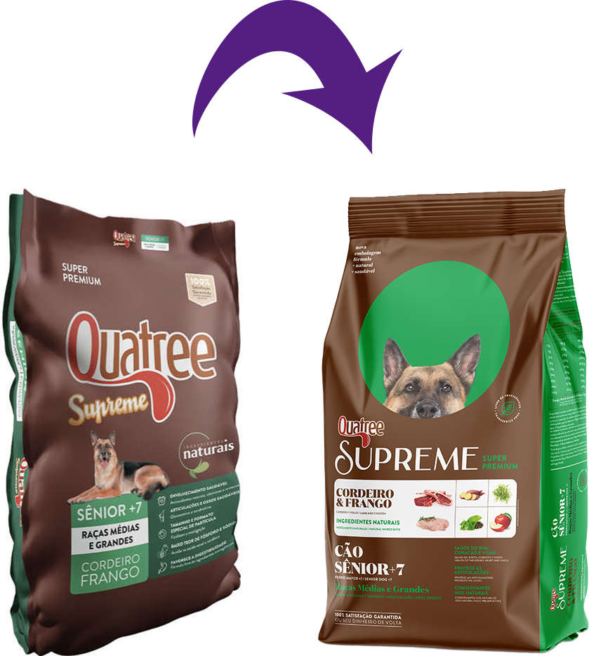 Ração Seca Quatree Supreme Cordeiro e Frango Cães Sênior +7 Raças Médias e Grandes - 15Kg