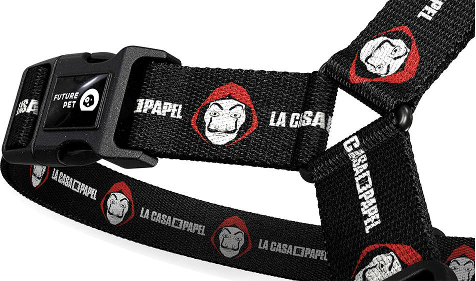 Peitoral Antipuxão Future Pet La Casa de Papel Preta para Cães - Tam. G