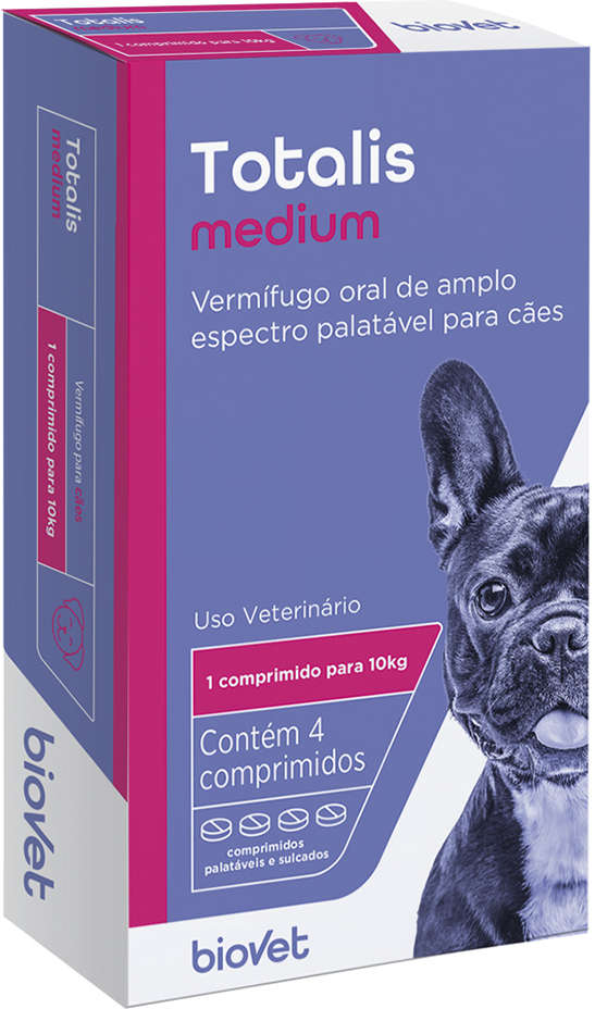 Vermífugo Biovet Totalis Medium para Cães - 4 Comprimidos