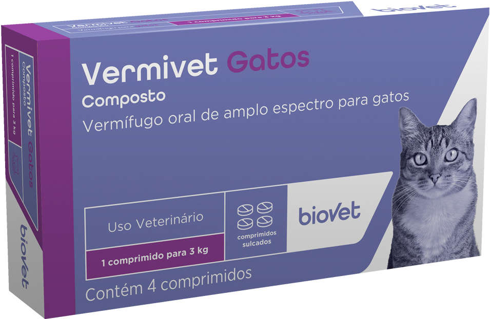 Vermífugo Biovet Vermivet 300 mg para Gatos - 4 Comprimidos