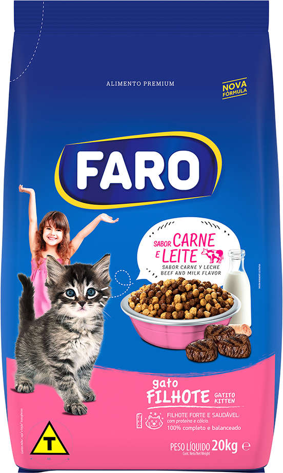 Ração Seca Faro Carne e Leite para Gatos Filhotes - 20Kg