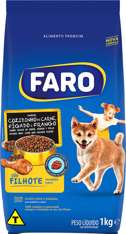 Ração Seca Faro Cozidinho de Carne, Fígado e Frango para Cães Filhotes - 1Kg