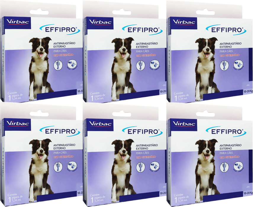 Antipulgas e Carrapatos Virbac Effipro 1,34 mL Cães de 10 até 20Kg - 6 Caixas (6 Pipetas)
