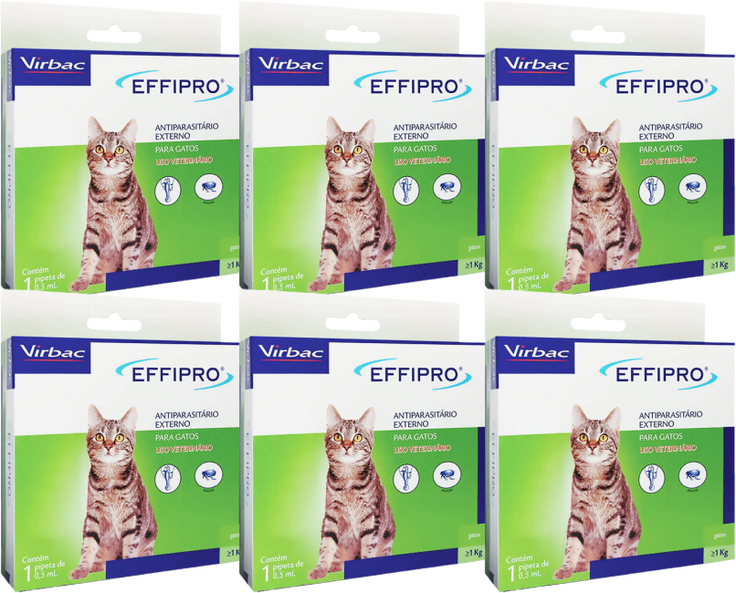 Kit Antipulgas Virbac Effipro para Gatos com 1Kg ou Mais - 0,5 mL - KIT