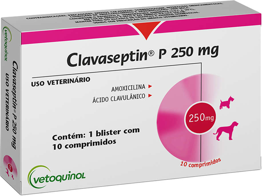 Antibiótico Vetoquinol Clavaseptin P 250 mg para Cães e Gatos - 10 Comprimidos