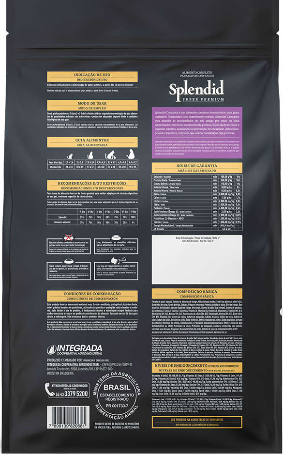 Ração Seca Splendid Cat Salmão para Gatos Castrados - 10,1Kg