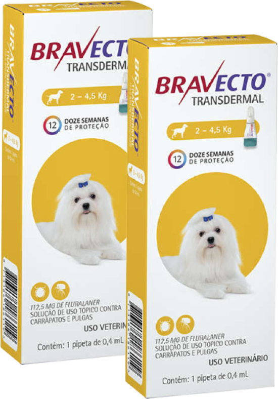 Antipulgas e Carrapatos Bravecto Transdermal 112,5 mg para Cães de 2 a 4,5Kg - 2 Caixas (2 Pipetas)