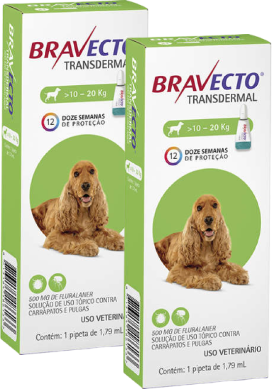 Antipulgas e Carrapatos Bravecto Transdermal 500 mg para Cães de 10 a 20Kg - 2 Caixas (2 Pipetas)