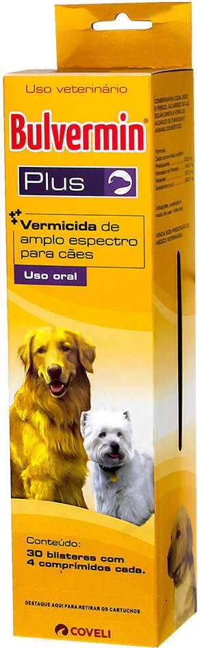VermÍfugo Coveli Bulvermin Plus 4 Comprimidos para Cães - 30 Blister