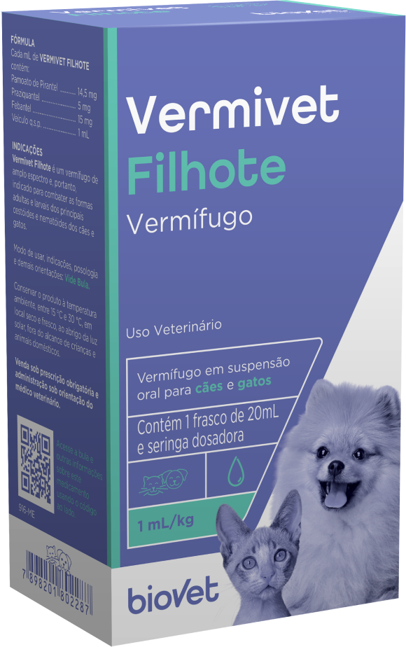 Vermífugo Biovet Vermivet Filhotes para Cães e Gatos - 20 mL