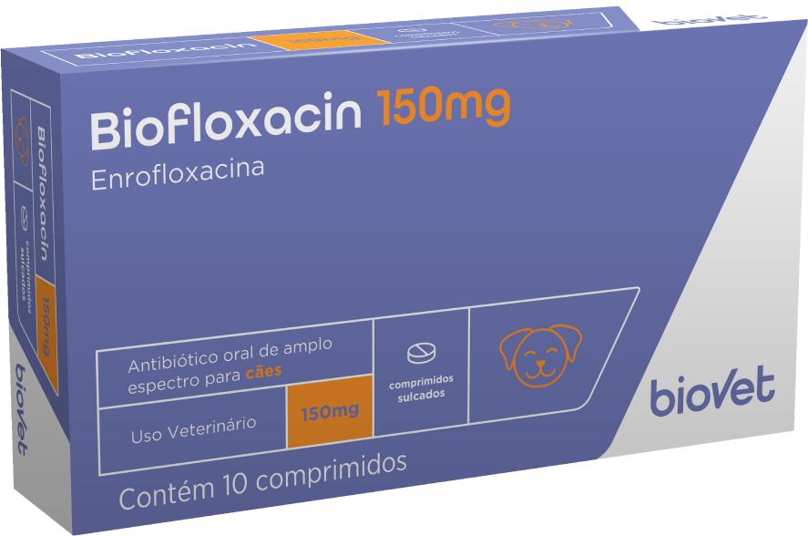 Antibiótico Biofloxacin Biovet 150 mg - 10 Comprimidos
