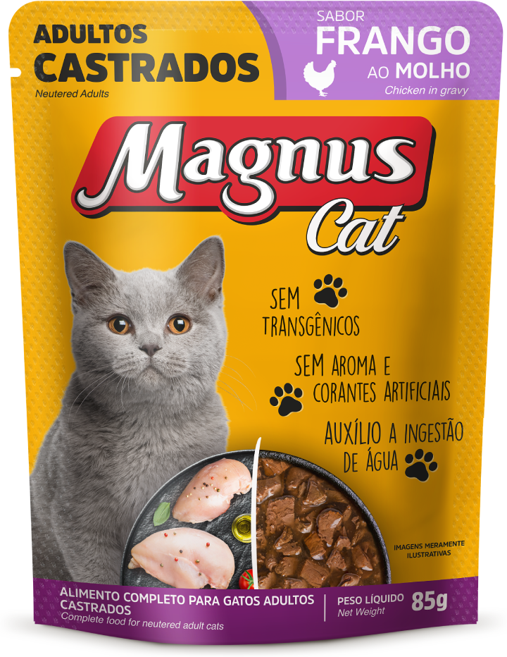 Ração Úmida Magnus Cat Sachê Frango ao Molho para Gatos Castrados - 85 g - 54 Unidades