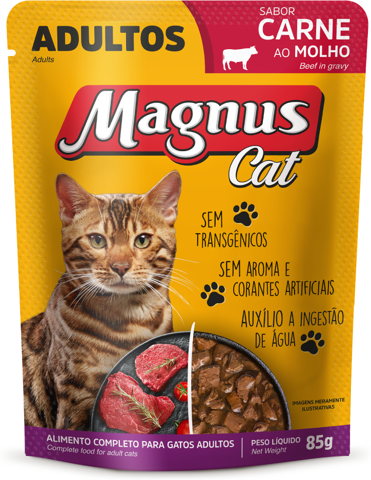 Ração Úmida Magnus Cat Sachê Carne ao Molho para Gatos Adultos - 54 Unidades