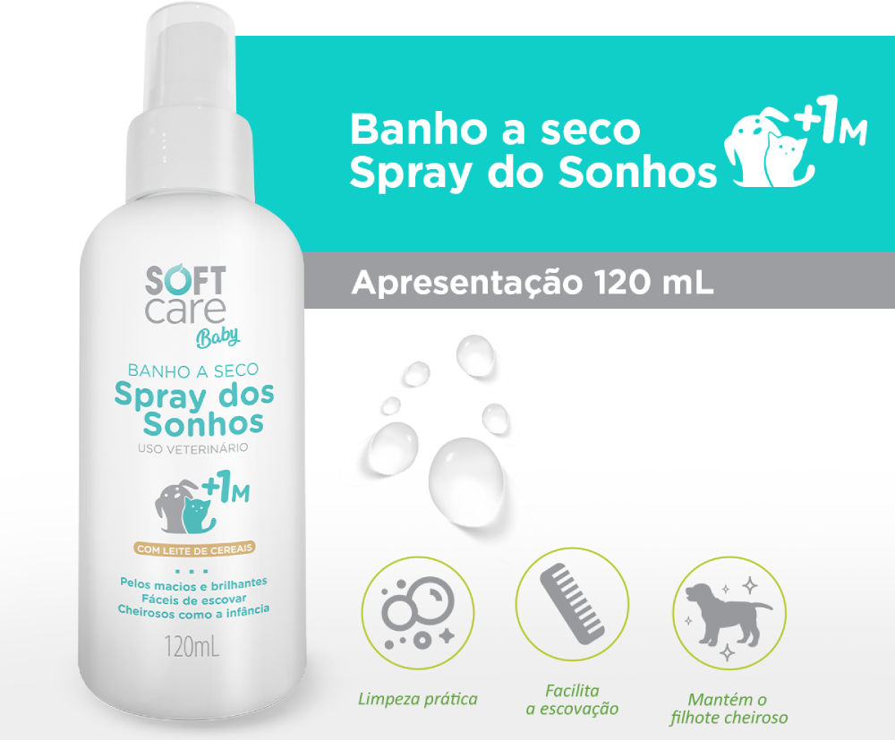 Banho a Seco Soft Care Baby Spray dos Sonhos para Cães e Gatos +1M - 120 mL