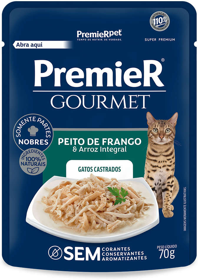 Ração Úmida Premier Gourmet Peito de Frango e Arroz Integral para Gatos Castrados - 70 g