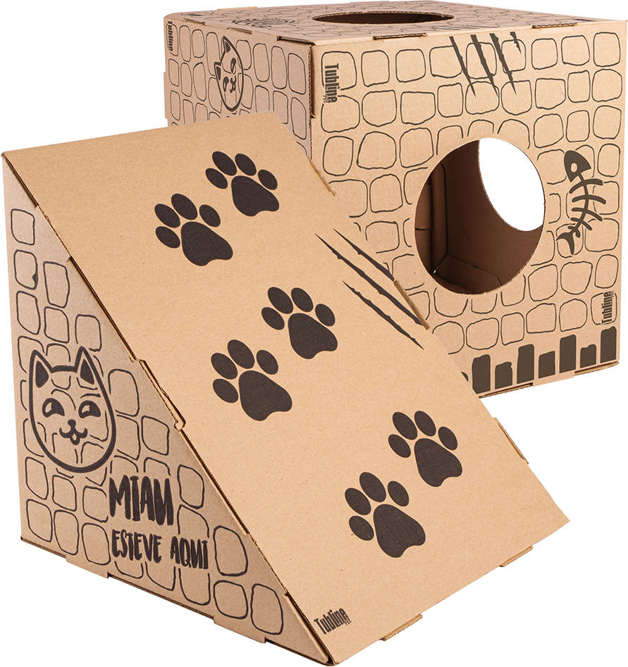 Brinquedo Cubo e Rampa de Papelão para Gatos - 2 Unidades