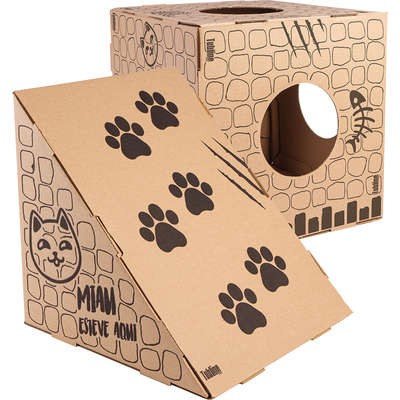 Brinquedo Cubo e Rampa de Papelão para Gatos