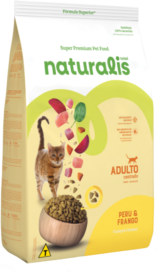 Ração Seca Total Naturalis Peru e Frango para Gatos Adultos Castrados - 9Kg