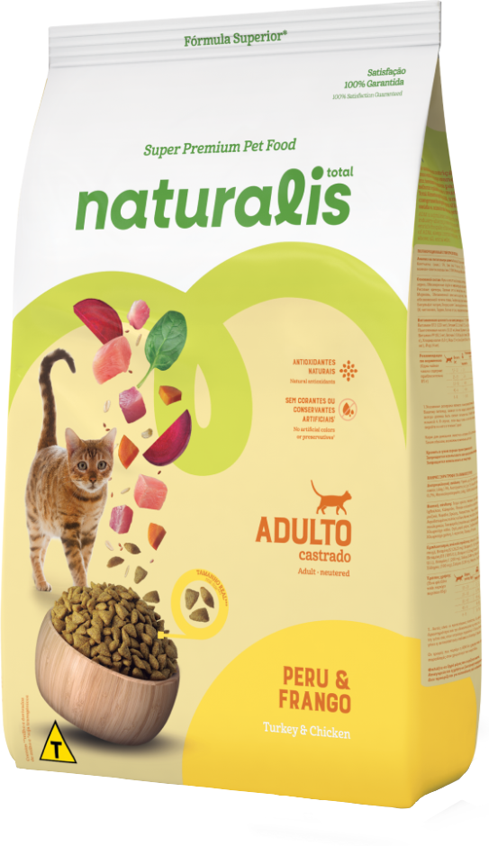Ração Seca Total Naturalis Peru e Frango para Gatos Adultos Castrados - 9Kg