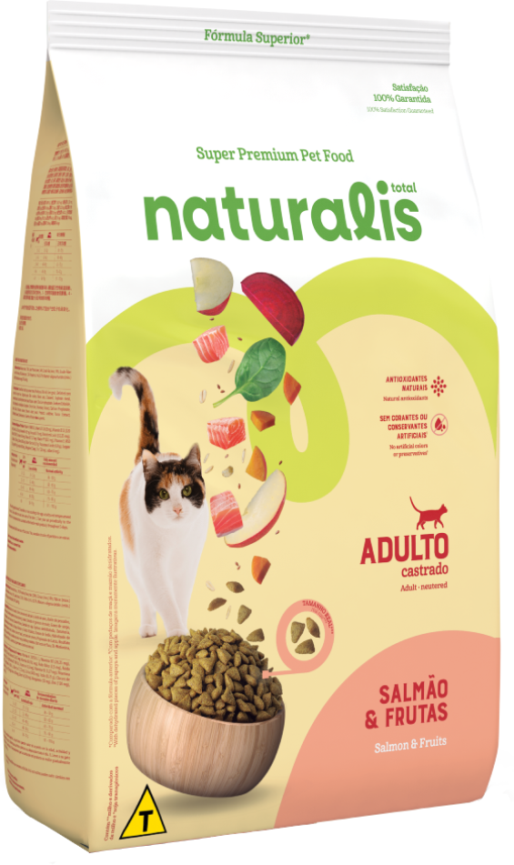 Ração Seca Total Naturalis Salmão e Frutas para Gatos Adultos Castrados - 9Kg