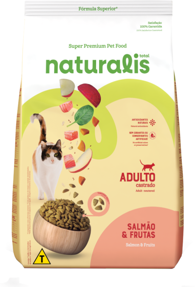 Ração Seca Total Naturalis Salmão e Frutas para Gatos Adultos Castrados - 9Kg