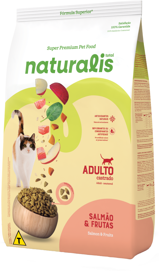 Ração Seca Total Naturalis Salmão e Frutas para Gatos Adultos Castrados - 9Kg