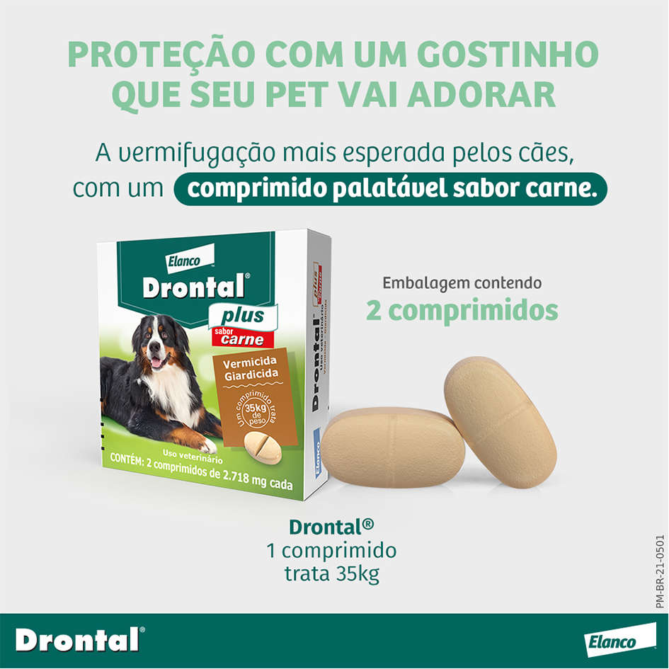 Vermífugo Elanco Drontal Plus Sabor Carne Cães 35Kg - 2 Comprimidos