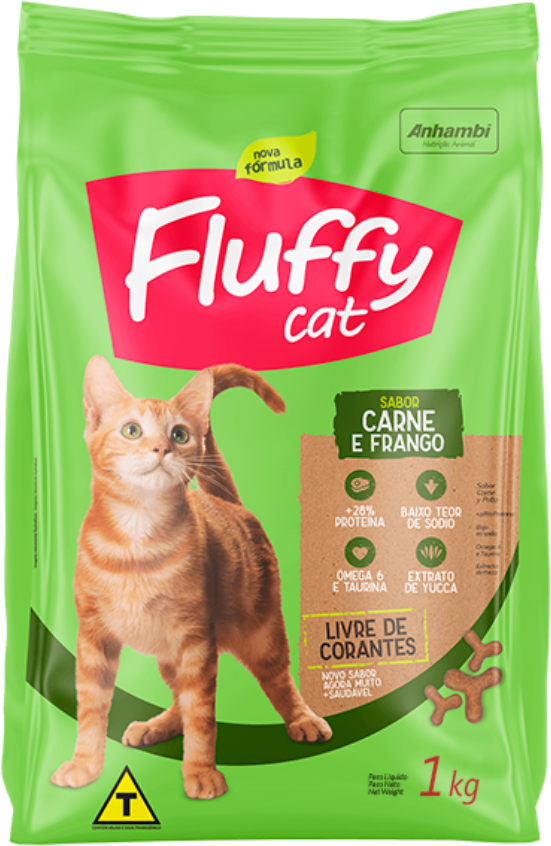 Ração Seca Fluffy Cat Carne e Frango para Gatos Adultos - 1Kg