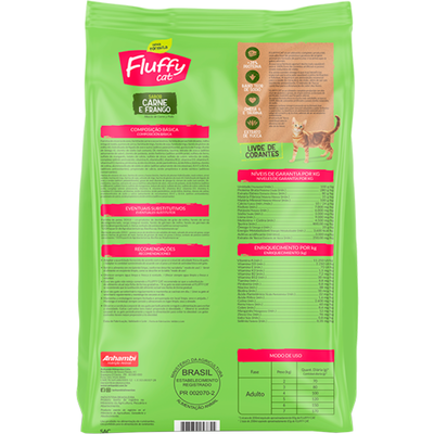 Ração Seca Fluffy Cat Carne e Frango para Gatos Adultos