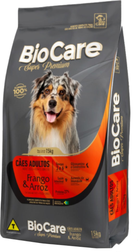 Ração Seca Biocare Super Premium Frango e Arroz para Cães Adultos de Porte Médio e Grande - 15Kg