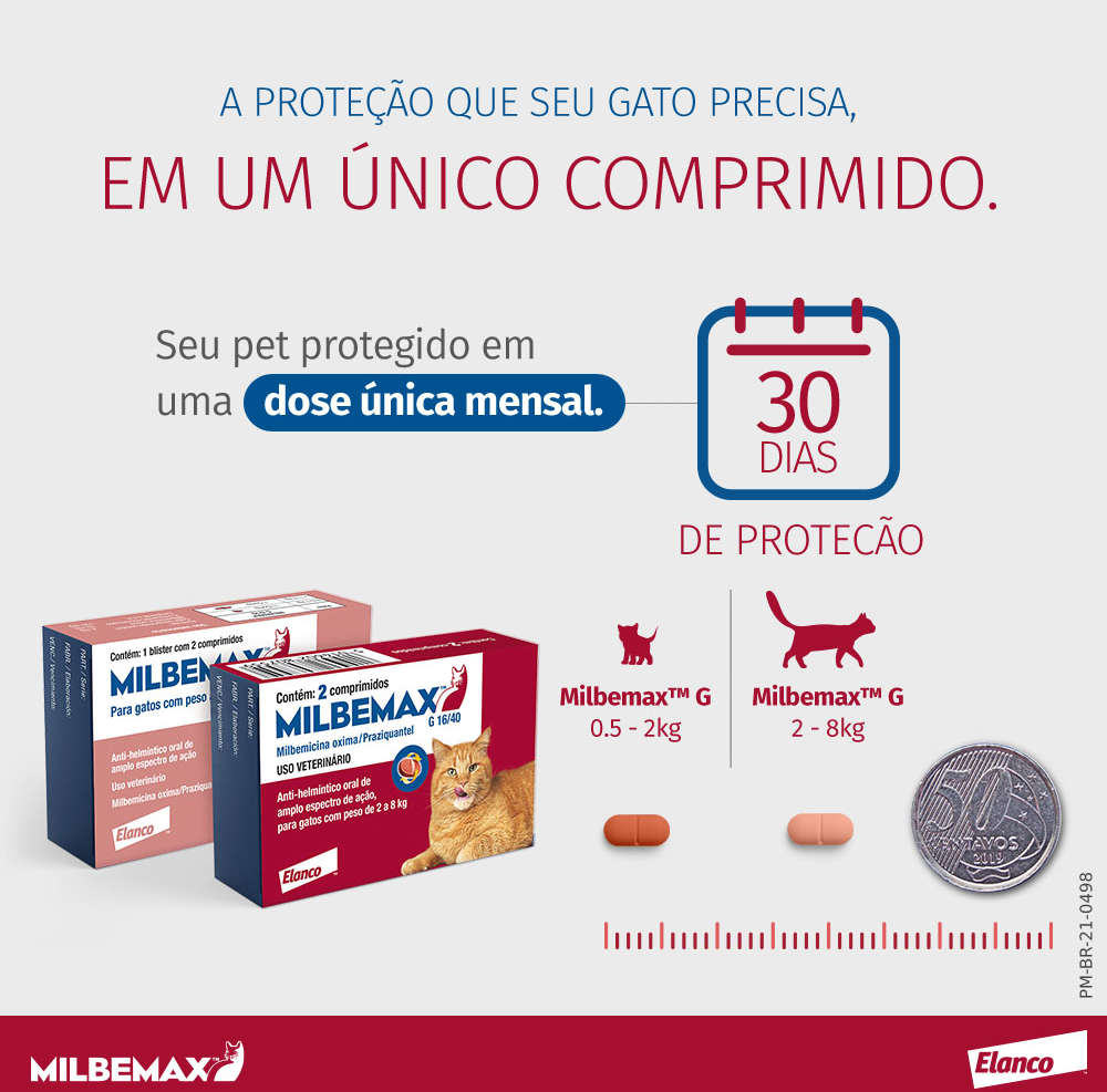 Vermifugo Elanco Milbemax FC para Gatos de 2Kg a 8Kg - 2 Comprimidos