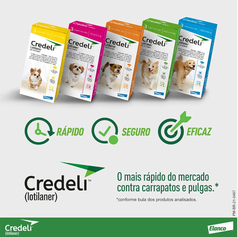 Kit Antipulgas e Carrapatos Elanco Credeli 56,25 mg Cães de 1,3 até 2,5Kg - 2 Caixas (6 Comprimidos)