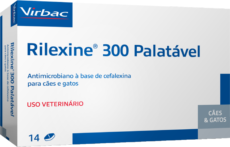 Antibiótico Virbac Rilexine Palatável para Cães e Gatos de 14 Comprimidos - 300 mg