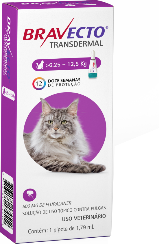 Antipulgas Bravecto Transdermal 500 mg para Gatos de 6,25 a 12,5Kg - 1 Pipeta