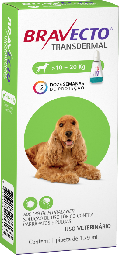 Antipulgas e Carrapatos Bravecto Transdermal 500 mg para Cães de 10 a 20Kg - 1 Pipeta
