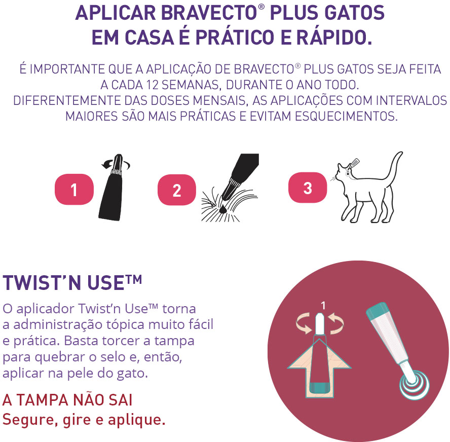 Antipulgas Bravecto Transdermal Plus para Gatos de 6,25 a 12,5Kg - 2 Caixas (2 Pipetas)