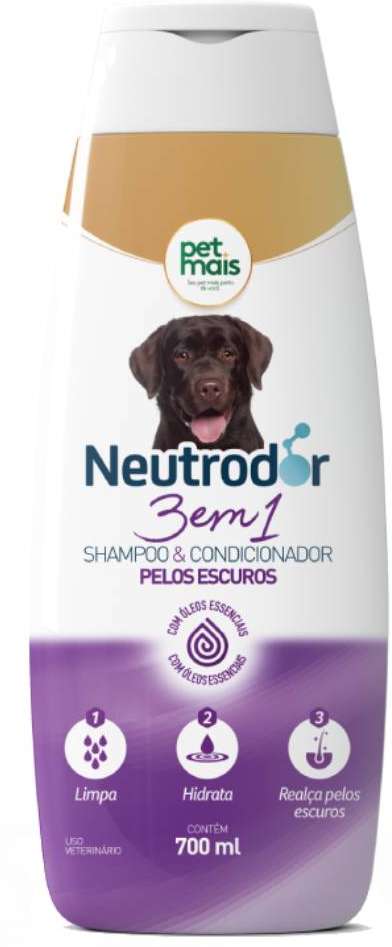 Shampoo e Condicionador Petmais 3 em 1 Neutrodor Pelos Escuros para Cães - 700 mL
