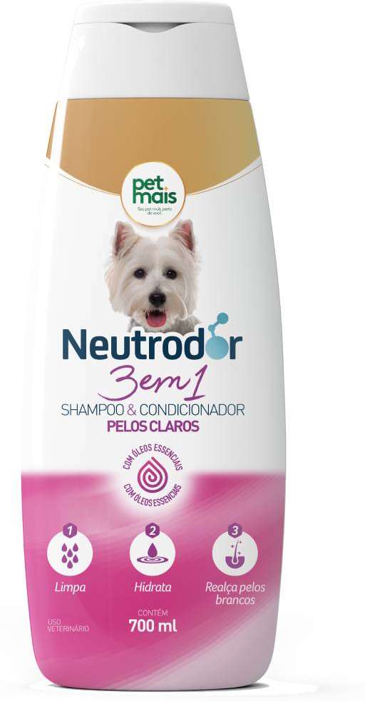 Shampoo e Condicionador Petmais 3 em 1 Neutrodor Pelos Claros para Cães - 700 mL