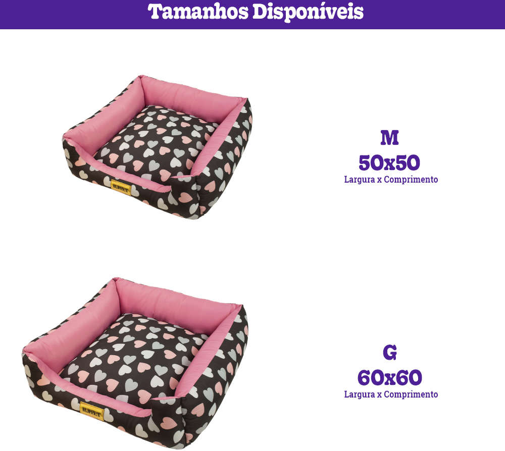 Cama Luppet Quadrada Preto Coração - Tam. M