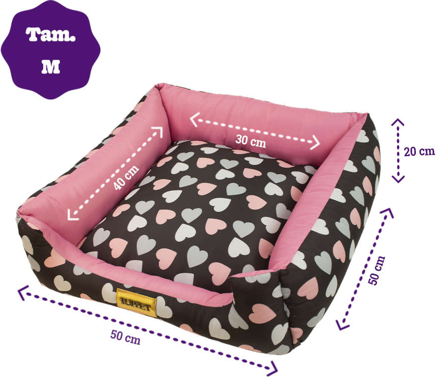 Cama Luppet Quadrada Preto Coração - Tam. M