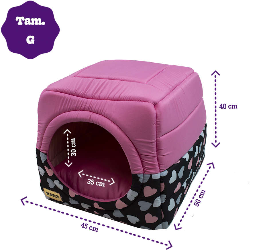 Cama Luppet Iglu 2 em 1 Preto Coração - Tam. G