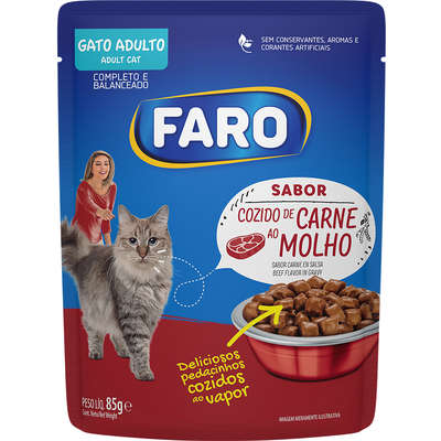 Ração Úmida Faro Cozido de Carne ao Molho para Gatos Adultos