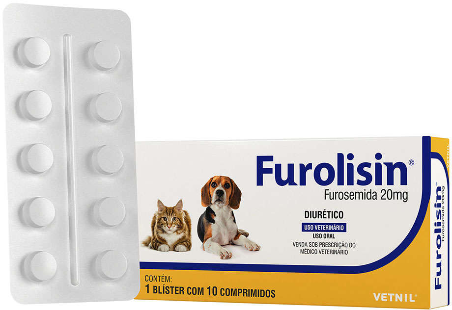 Diurético Vetnil Furolisin Comprimido 20 mg para Cães e Gatos - 10 Comprimidos