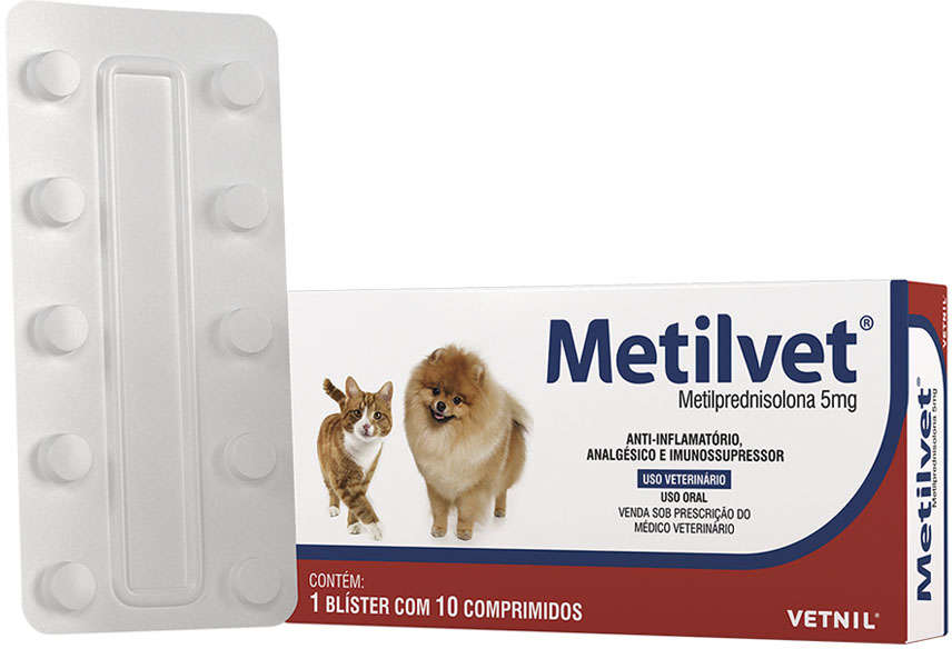 Anti-inflamatório Vetnil Metilvet 5 mg para Cães e Gatos - 10 Comprimidos