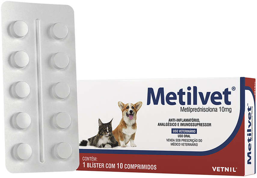 Anti-inflamatório Vetnil Metilvet 10 mg para Cães e Gatos - 10 Comprimidos
