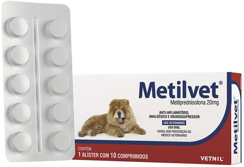 Anti-inflamatório Vetnil Metilvet 20 mg para Cães e Gatos - 10 Comprimidos