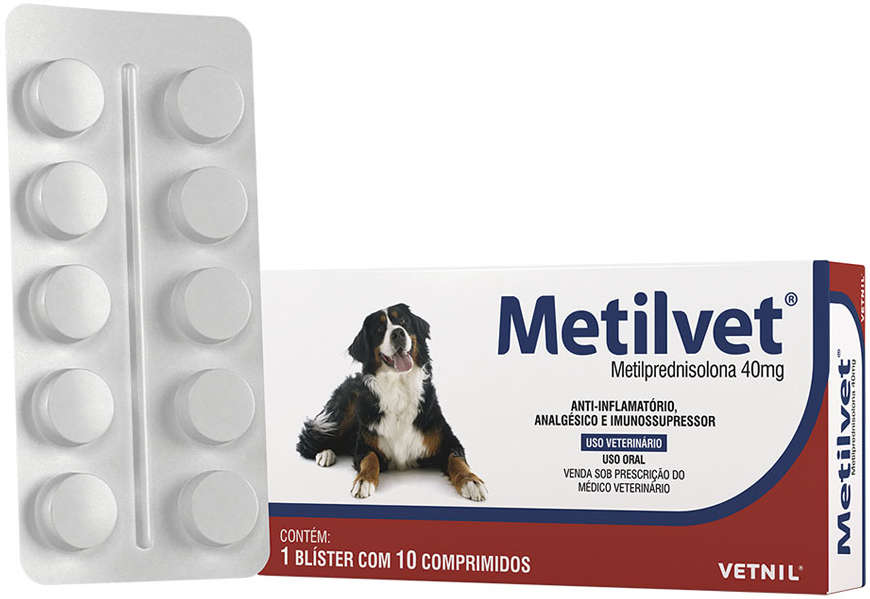 Anti-inflamatório Vetnil Metilvet 40 mg para Cães e Gatos - 10 Comprimidos