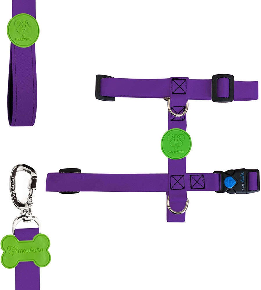 Peitoral H e Guia Color Block Purple para Cães - Tam. P